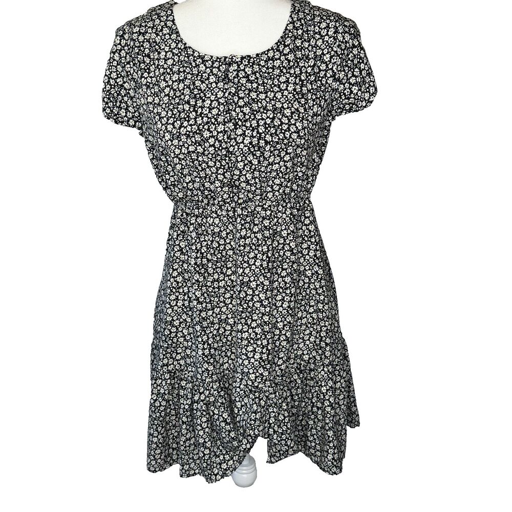 Passport Women's Black Ditsy Floral Midi Dress Size M Floral Cottagecore